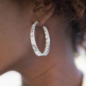 Paparazzi Glitz By Association White Hoop Earrings